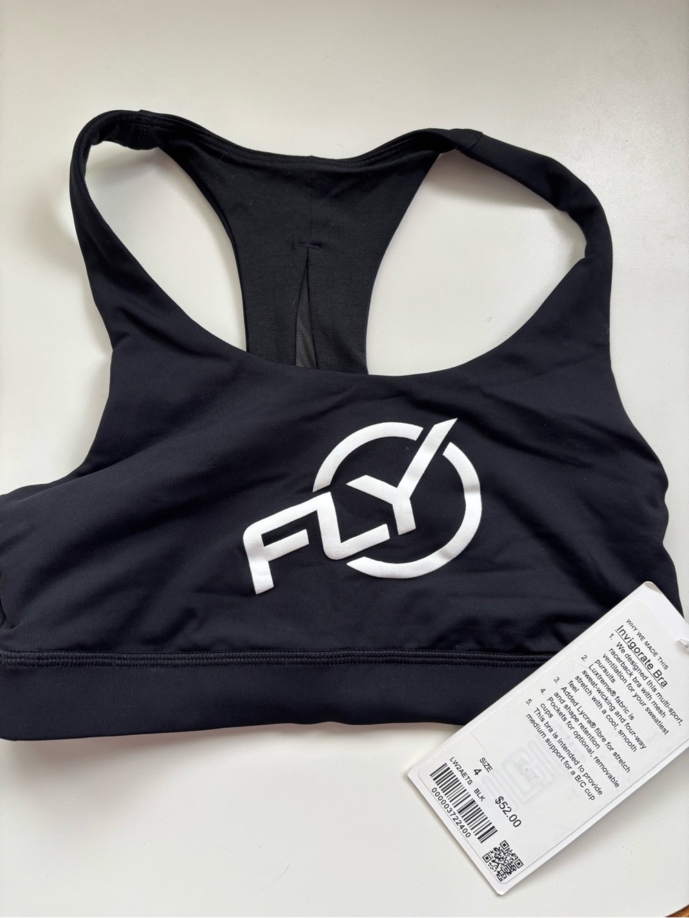 lululemon Invigorate Racerback Fly Logo Sports Bra, Sz 4, B/C Cup — NWT